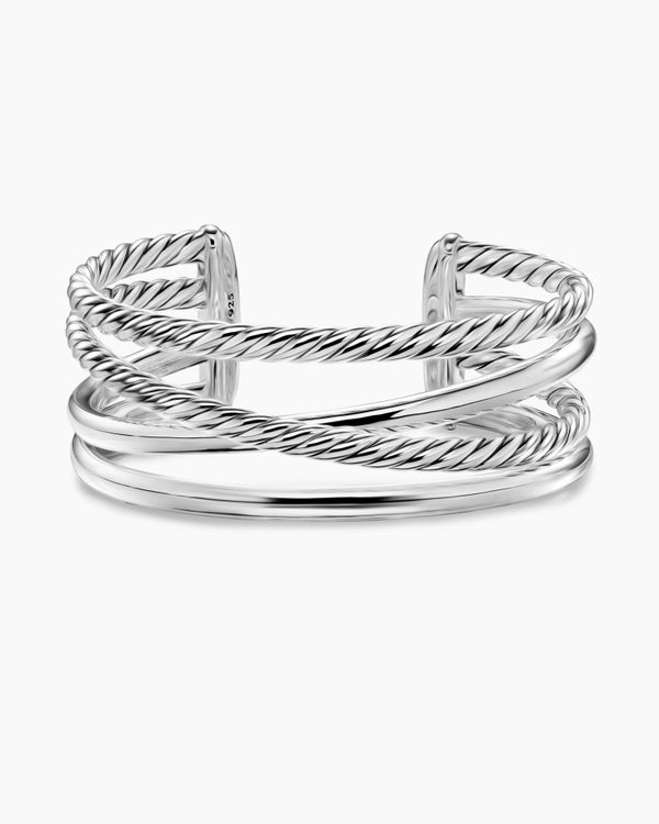 David Van Hagen Bold Crossover Multi Row Cuff Bracelet Sterling Silver 24.4mm