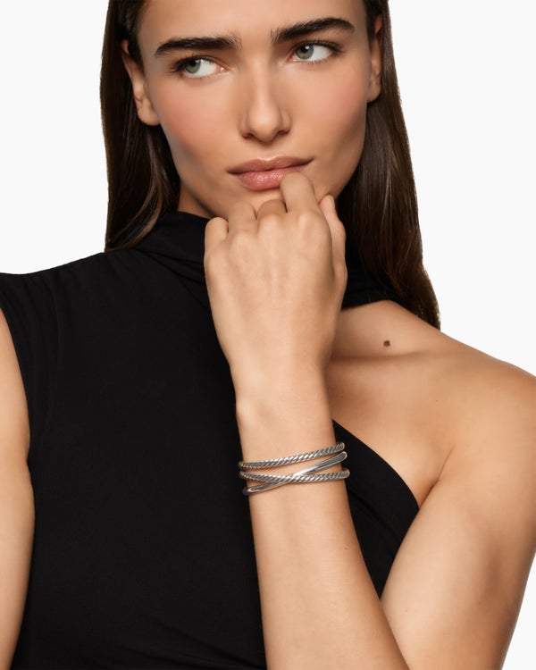 David Van Hagen Bold Crossover Three Row Cuff Bracelet Sterling Silver 19mm