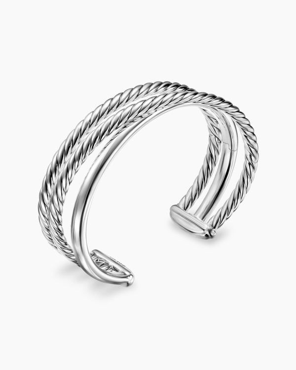 David Van Hagen Bold Crossover Three Row Cuff Bracelet Sterling Silver 19mm
