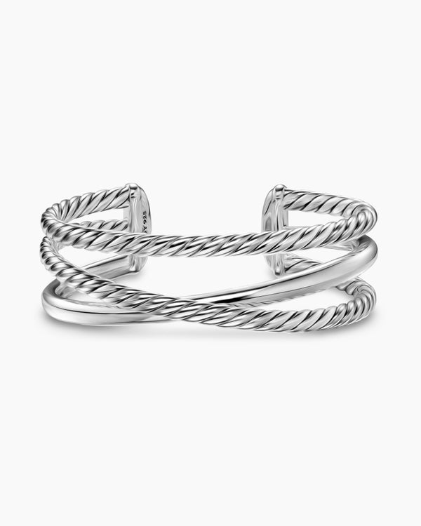 David Van Hagen Bold Crossover Three Row Cuff Bracelet Sterling Silver 19mm