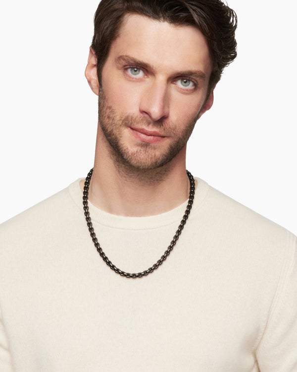 David Van Hagen Box Chain Necklace Stainless Steel And Sterling Silver 7.3mm
