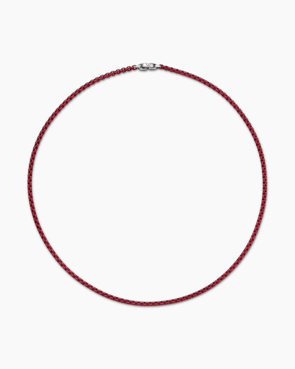 David Van Hagen Box Chain Necklace Sterling Silver With Burgundy Stainless Steel 4mm