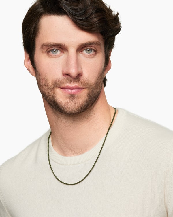 David Van Hagen Box Chain Necklace Sterling Silver With Green Stainless Steel 2.7mm