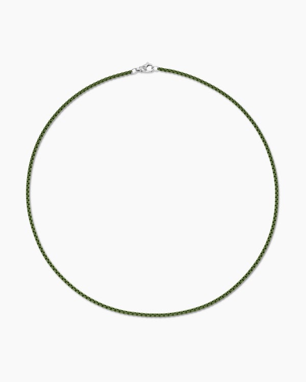 David Van Hagen Box Chain Necklace Sterling Silver With Green Stainless Steel 2.7mm