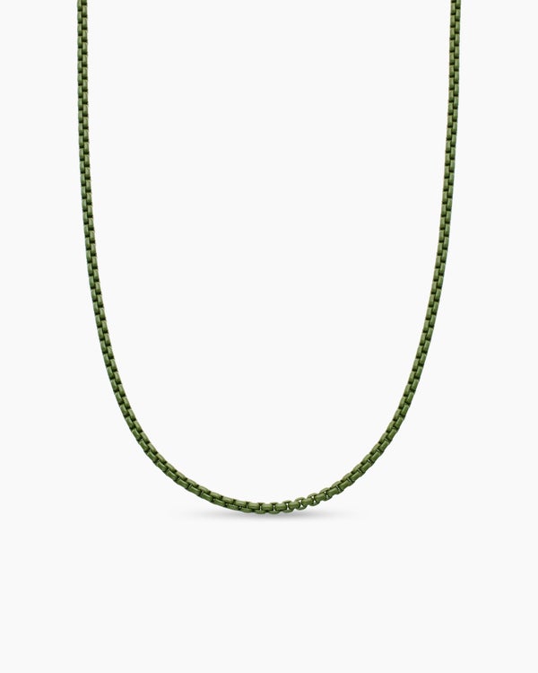 david van hagen Box Chain Necklace Sterling Silver with Green Stainless Steel 2.7mm