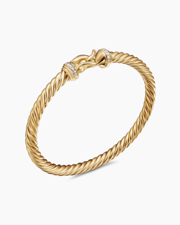 David Van Hagen Buckle Cablespira ® Bracelet 18K Yellow Gold With Diamonds 5mm