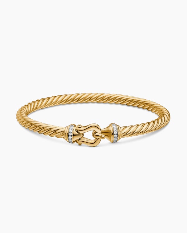 David Van Hagen Buckle Cablespira ® Bracelet 18K Yellow Gold With Diamonds 5mm