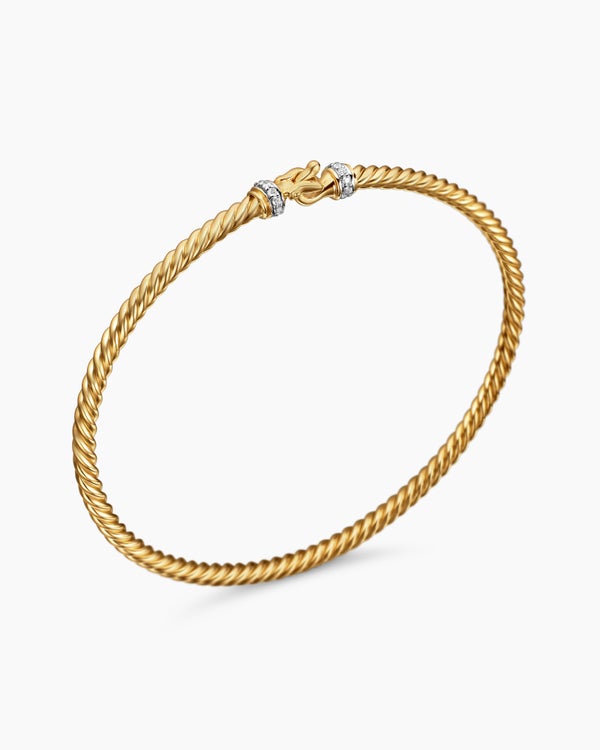 David Van Hagen Buckle Classic Cable Bracelet 18K Yellow Gold With Diamonds 2.6mm