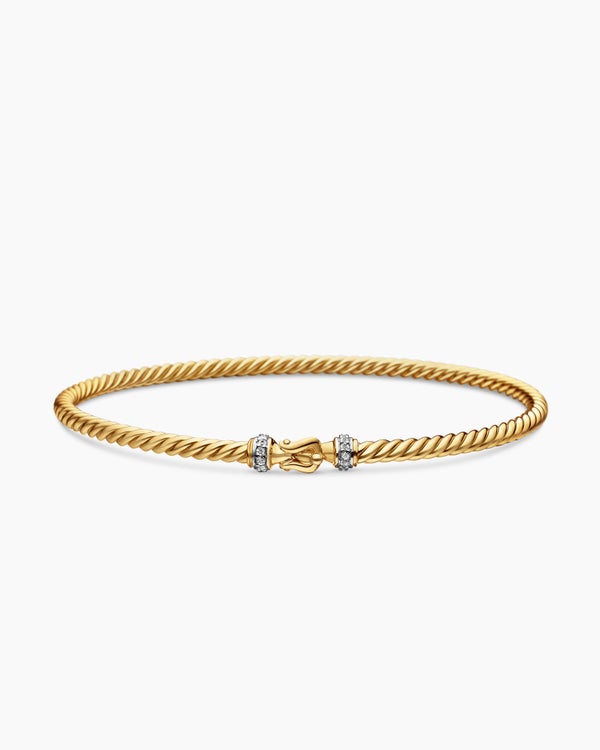 David Van Hagen Buckle Classic Cable Bracelet 18K Yellow Gold With Diamonds 2.6mm