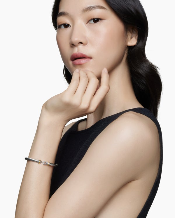 David Van Hagen Buckle Classic Cable Bracelet Sterling Silver With 18K Yellow Gold 5mm