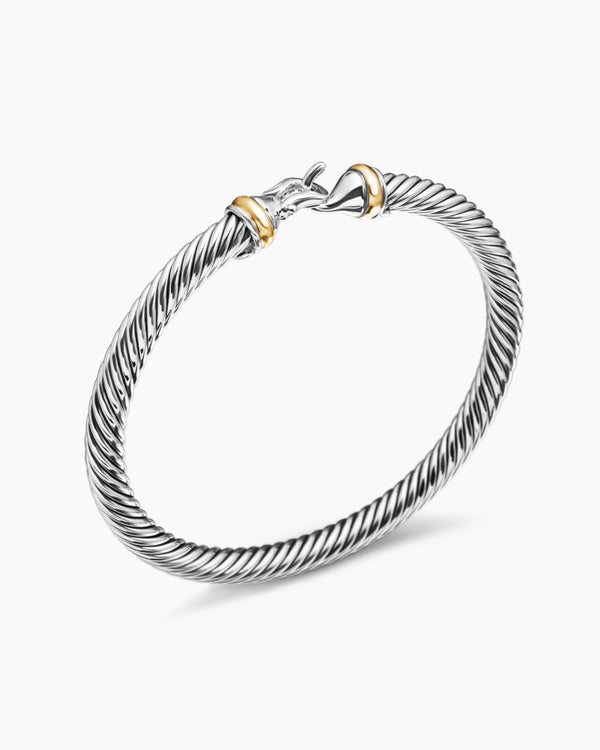 David Van Hagen Buckle Classic Cable Bracelet Sterling Silver With 18K Yellow Gold 5mm