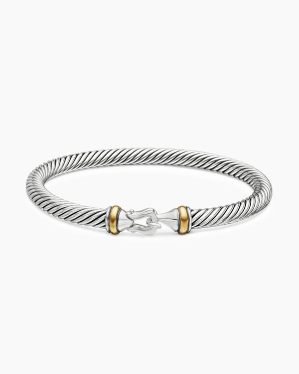 David Van Hagen Buckle Classic Cable Bracelet Sterling Silver With 18K Yellow Gold 5mm