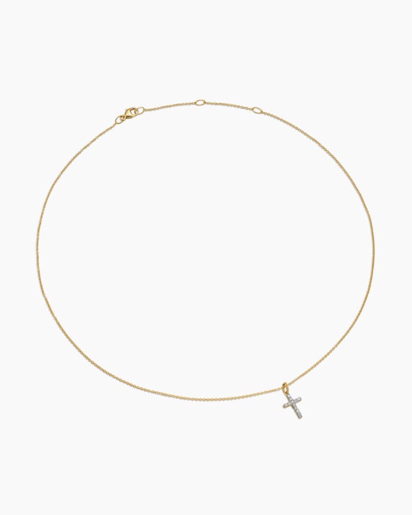 David Van Hagen Cable Collectibles ® Cross Necklace 18K Yellow Gold With Diamonds 17mm