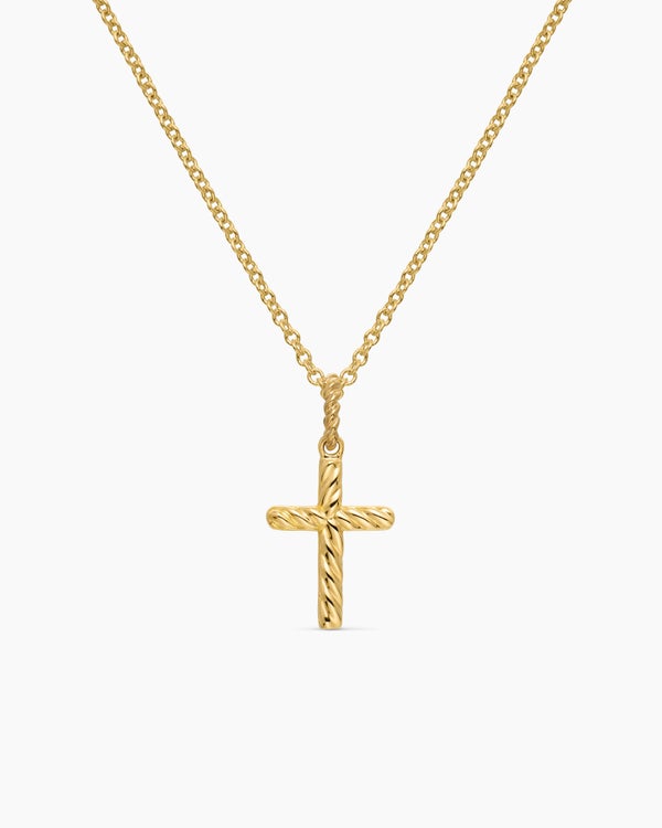 David Van Hagen Cable Collectibles ® Cross Necklace 18K Yellow Gold With Diamonds 17mm