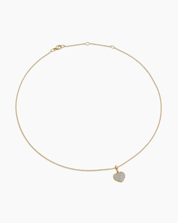 David Van Hagen Cable Collectibles ® Pavé Plate Heart Necklace 18K Yellow Gold With Diamonds 11.5mm
