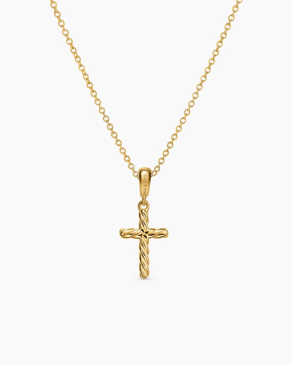 David Van Hagen Cable Cross Pendant Necklace 18K Yellow Gold 17.5mm
