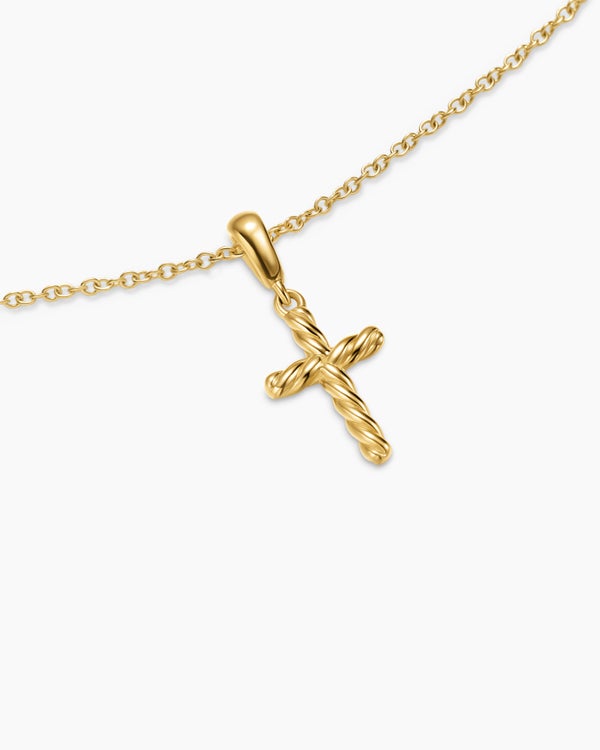 David Van Hagen Cable Cross Pendant Necklace 18K Yellow Gold 17.5mm