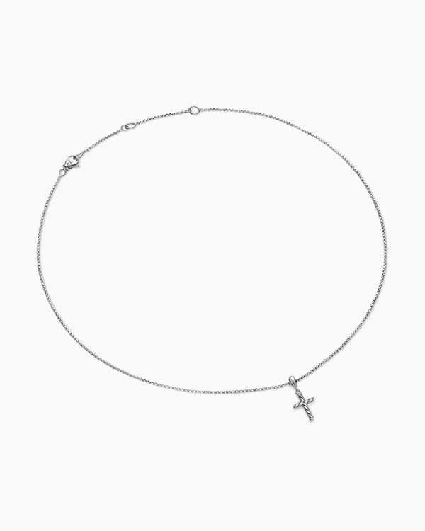 David Van Hagen Cable Cross Pendant Necklace Sterling Silver 17.5mm