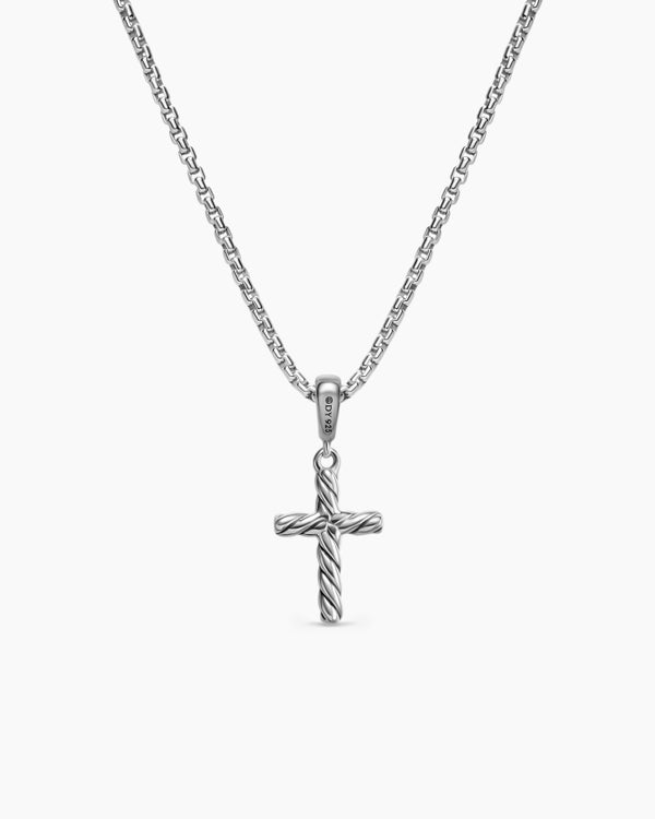 David Van Hagen Cable Cross Pendant Necklace Sterling Silver 17.5mm