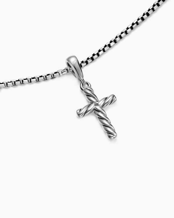 David Van Hagen Cable Cross Pendant Necklace Sterling Silver 17.5mm