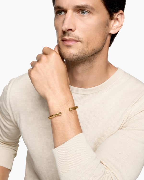 David Van Hagen Cable Cuff Bracelet 18K Yellow Gold With Diamonds 6mm