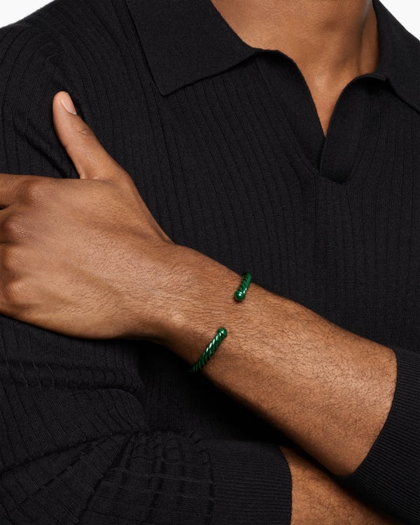 David Van Hagen Cable Cuff Bracelet Green Aluminum 6mm