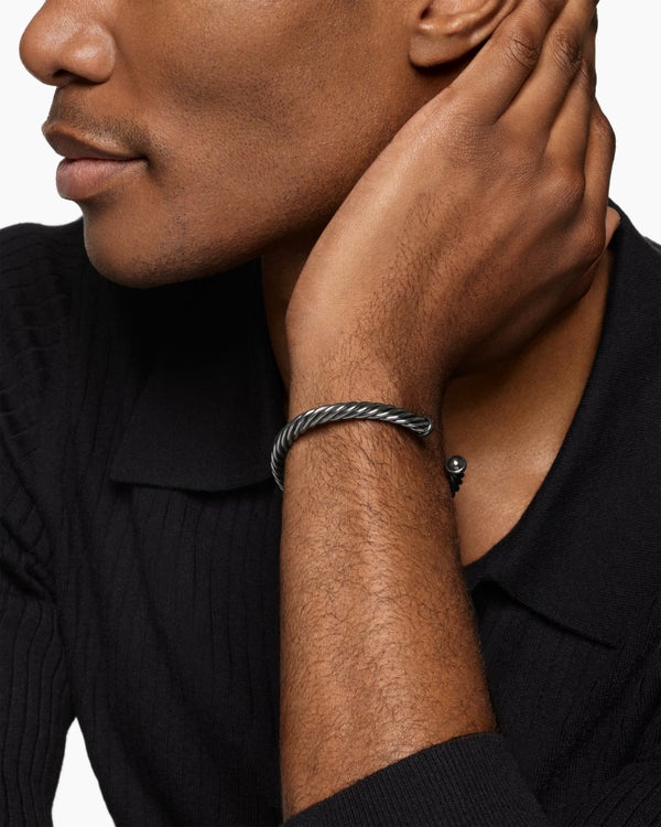 David Van Hagen Cable Cuff Bracelet Grey Aluminum 6mm