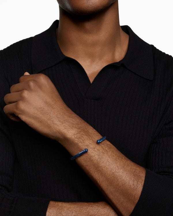 David Van Hagen Cable Cuff Bracelet Navy Aluminum 6mm
