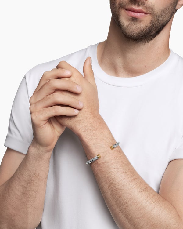 David Van Hagen Cable Cuff Bracelet Sterling Silver With 18K Yellow Gold 6mm