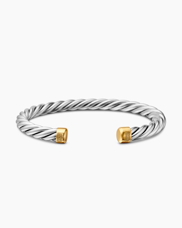 David Van Hagen Cable Cuff Bracelet Sterling Silver With 18K Yellow Gold 6mm