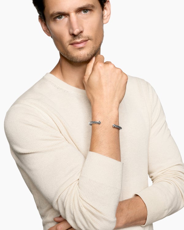 David Van Hagen Cable Cuff Bracelet Sterling Silver With Black Diamonds 6mm