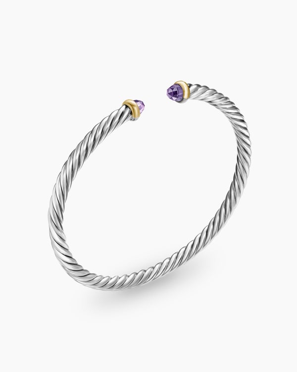 David Van Hagen Cable Flex Bracelet Sterling Silver With 14K Yellow Gold And Amethyst 4mm