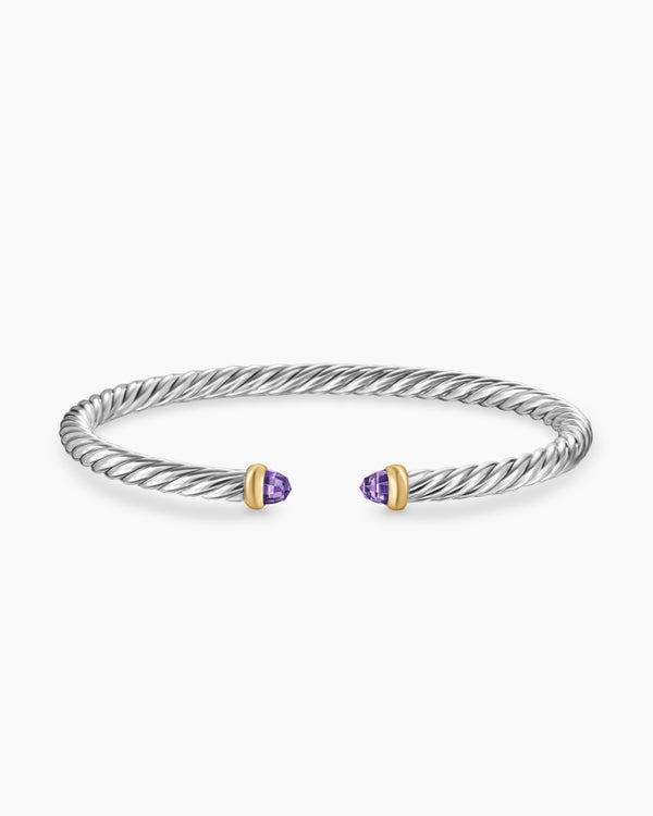 David Van Hagen Cable Flex Bracelet Sterling Silver With 14K Yellow Gold And Amethyst 4mm