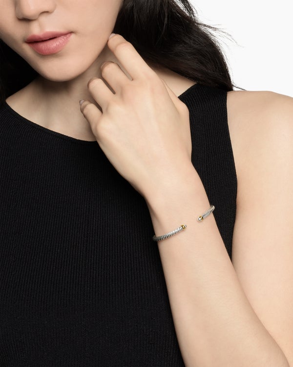 David Van Hagen Cable Flex Bracelet Sterling Silver With 14K Yellow Gold 4mm