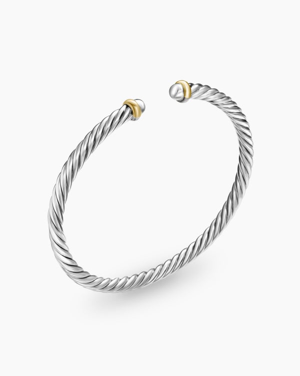 David Van Hagen Cable Flex Bracelet Sterling Silver With 14K Yellow Gold 4mm