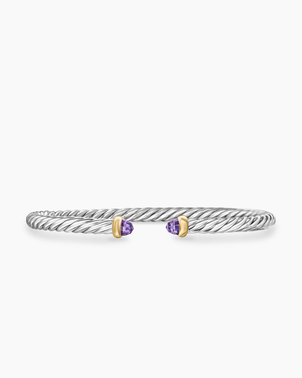 david van hagen Cable Flex Bracelet Sterling Silver with 14K Yellow Gold and Amethyst 4mm