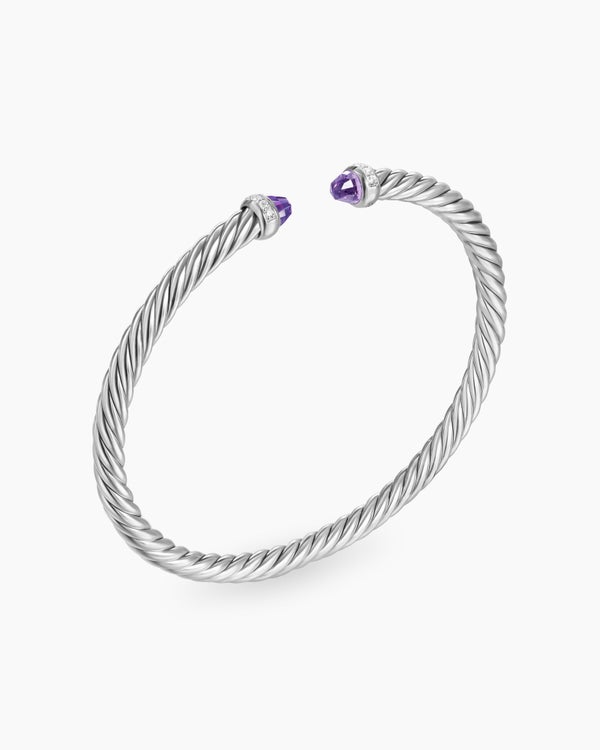 David Van Hagen Cable Flex Bracelet Sterling Silver With Amethyst And Diamonds 4mm