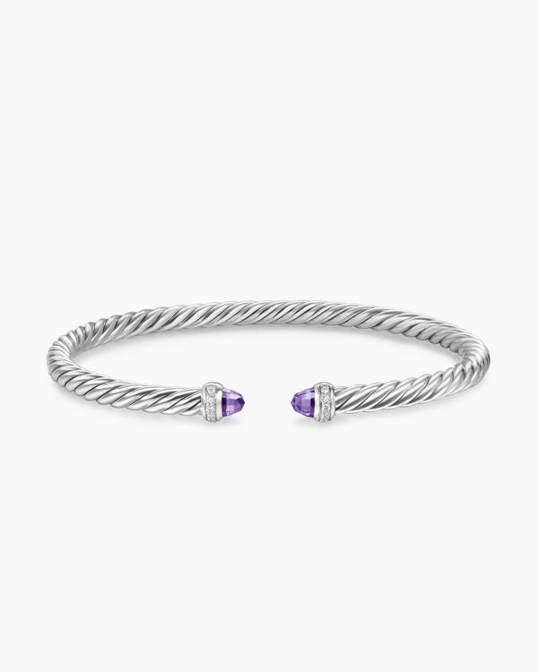 David Van Hagen Cable Flex Bracelet Sterling Silver With Amethyst And Diamonds 4mm