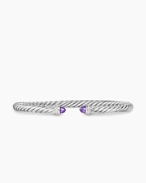 david van hagen Cable Flex Bracelet Sterling Silver with Amethyst and Diamonds 4mm