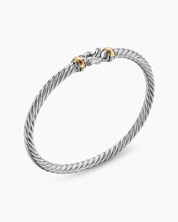 David Van Hagen Cable Flex Buckle Bracelet Sterling Silver With 14K Yellow Gold 4mm
