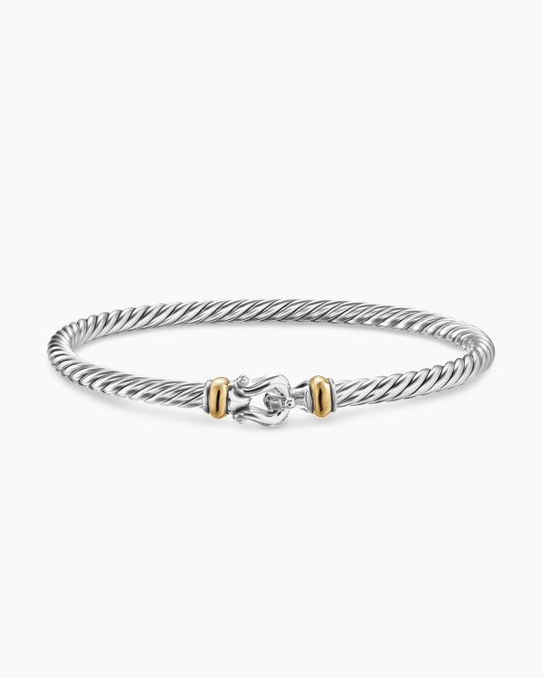 David Van Hagen Cable Flex Buckle Bracelet Sterling Silver With 14K Yellow Gold 4mm