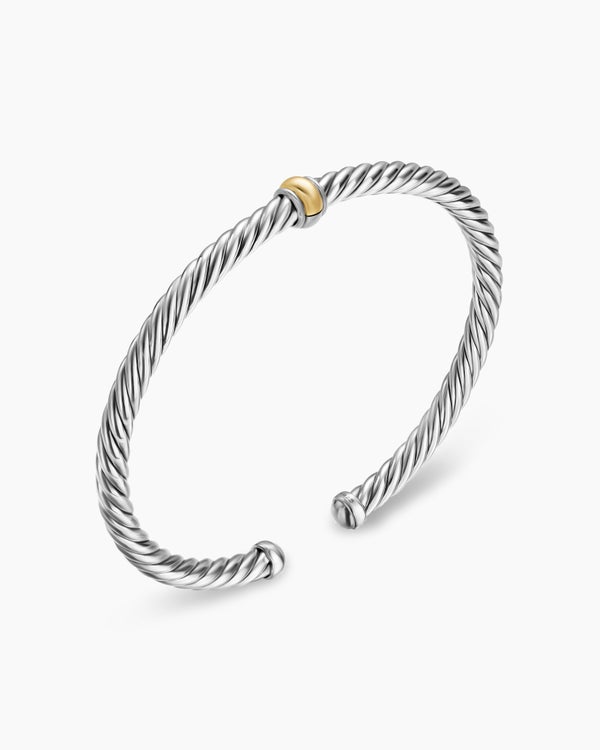 David Van Hagen Cable Flex Station Bracelet Sterling Silver With 14K Yellow Gold 4mm