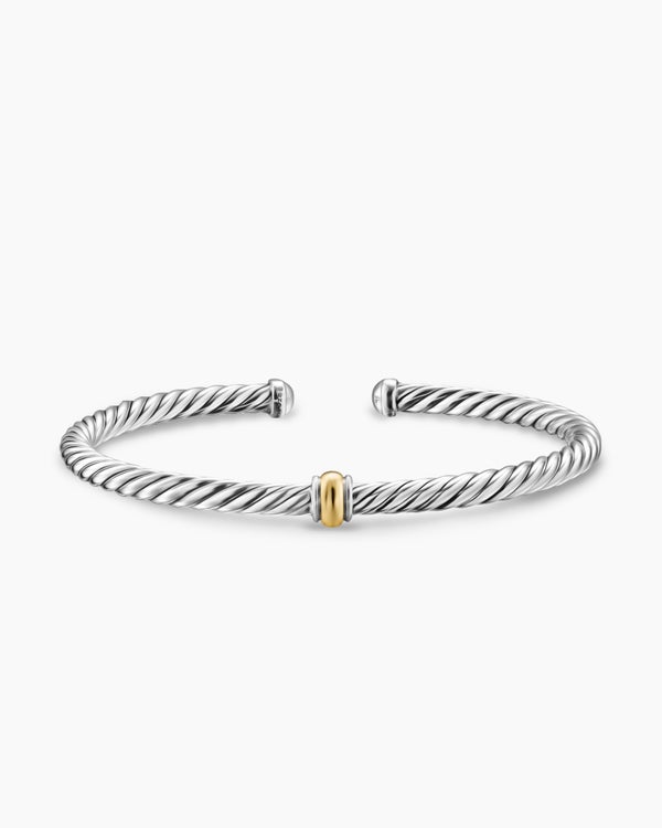 David Van Hagen Cable Flex Station Bracelet Sterling Silver With 14K Yellow Gold 4mm