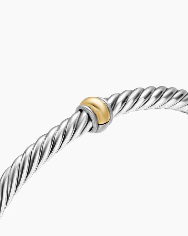 David Van Hagen Cable Flex Station Bracelet Sterling Silver With 14K Yellow Gold 4mm