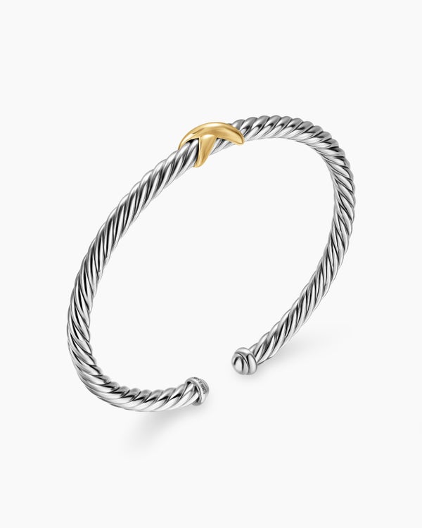 David Van Hagen Cable Flex X Station Bracelet Sterling Silver With 14K Yellow Gold 4mm
