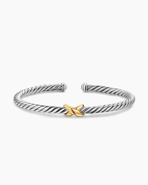 David Van Hagen Cable Flex X Station Bracelet Sterling Silver With 14K Yellow Gold 4mm