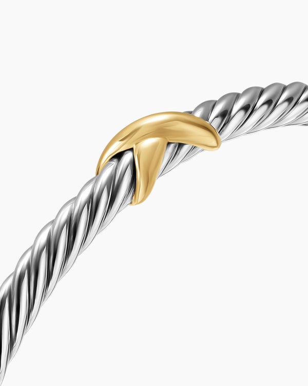 David Van Hagen Cable Flex X Station Bracelet Sterling Silver With 14K Yellow Gold 4mm