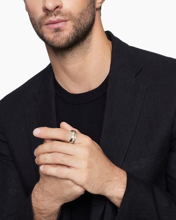 David Van Hagen Cable Inset Band Ring Sterling Silver With 18K Yellow Gold 8mm