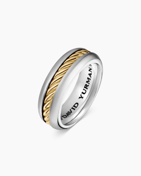 David Van Hagen Cable Inset Band Ring Sterling Silver With 18K Yellow Gold 8mm