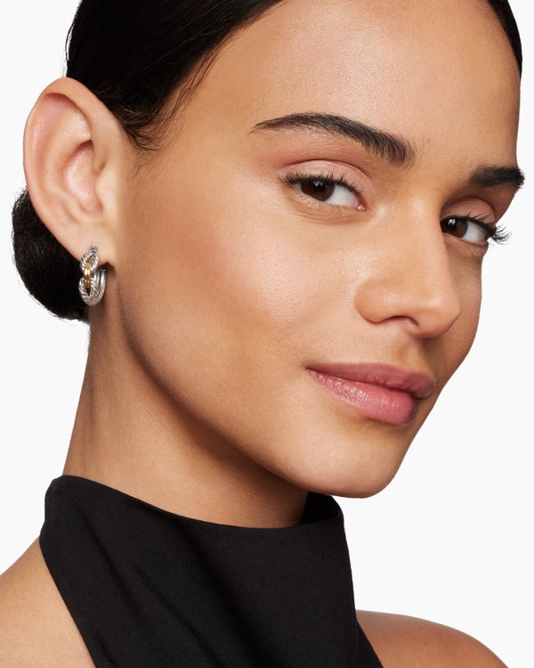 David Van Hagen Cable Loop Hoop Earrings Sterling Silver With 18K Yellow Gold 22mm